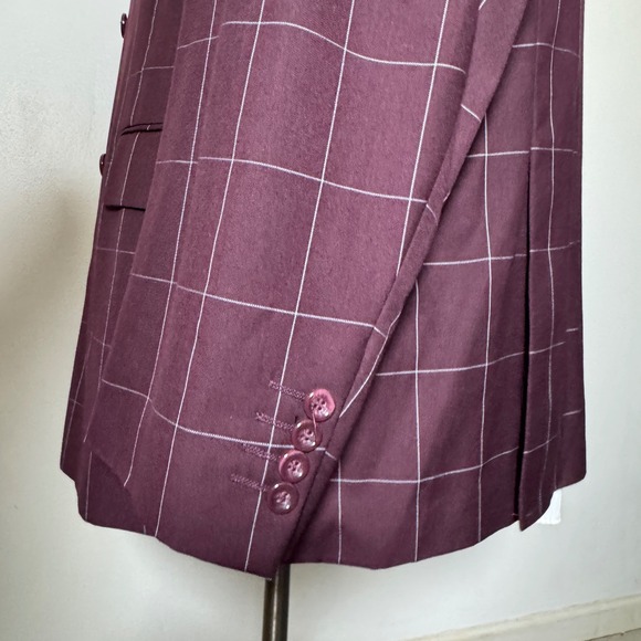 Vinci‎ Philosophy Mens Burgundy Plaid Double Breasted Suit Check 52R 42W - Picture 2 of 7
